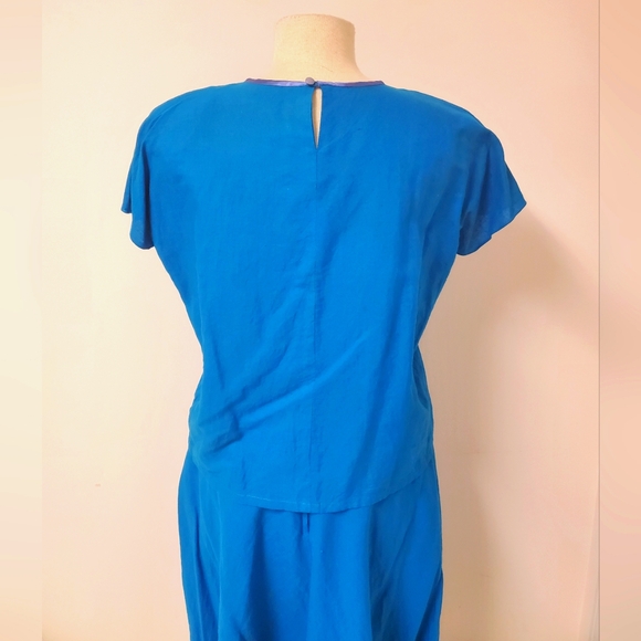 80s Cerulean Jacket, Top & Skirt 3-Piece Set with Floral Applique and Beading - Picture 13 of 16